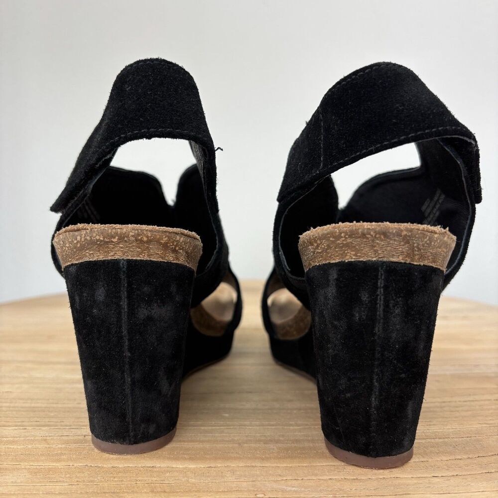 Sofft Leather Suede Wedge Sandals Black 9 Open Toe Capsule Comfort Casual Chloee - Picture 4 of 12